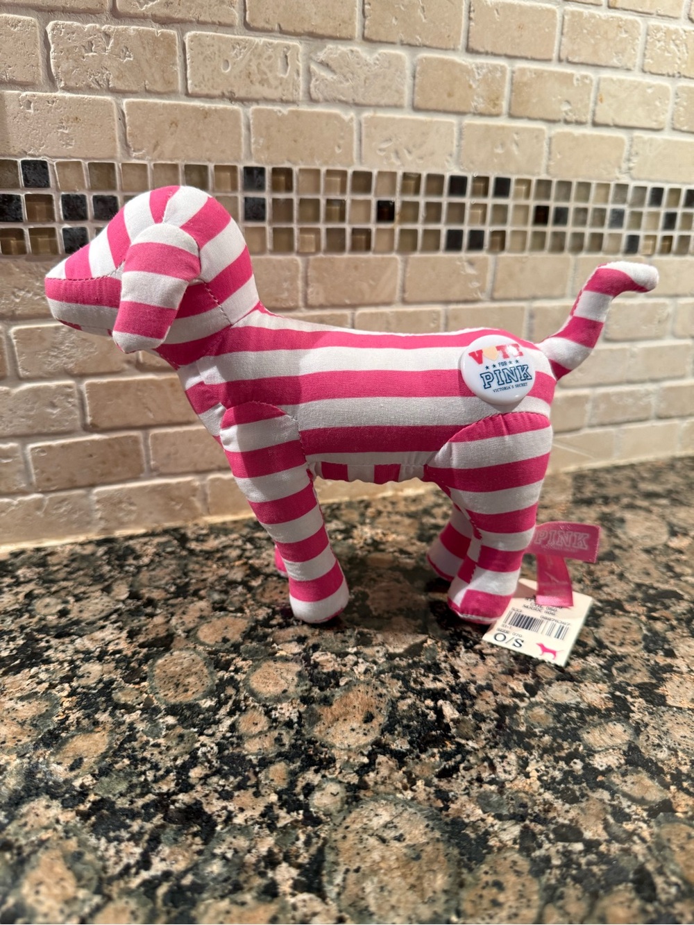 PINK Striped Plush Dog Toy - Pink & White VOTE PINK (with tag)